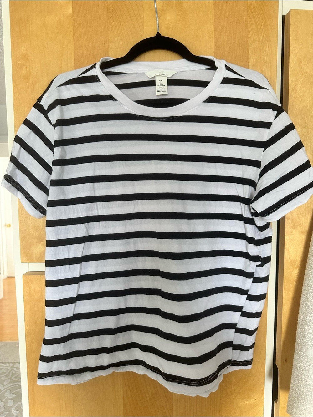 Nursing  friendly Black & White Striped Crew Neck Shirt